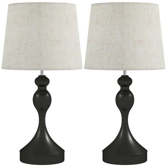 HOMCOM Set of Two Three-Colour Lamps with black bases and beige fabric shades against a white background