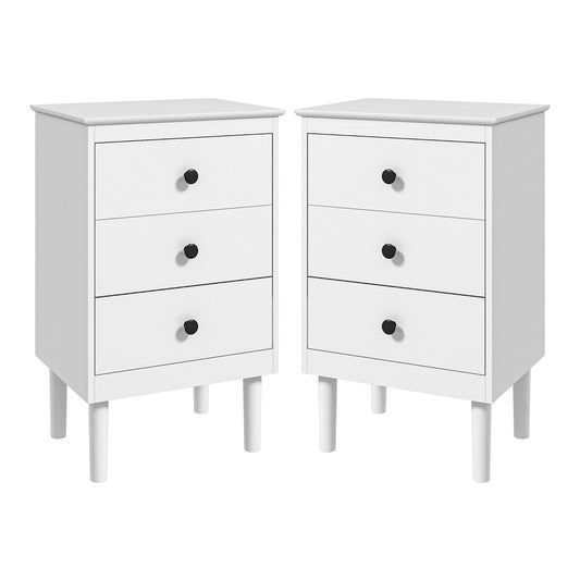 HOMCOM Set of Two Three-Drawer Bedside Tables in white with black handles