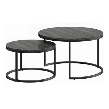HOMCOM Set of Two Wood-Effect Stacking Tables in black wood grain finish