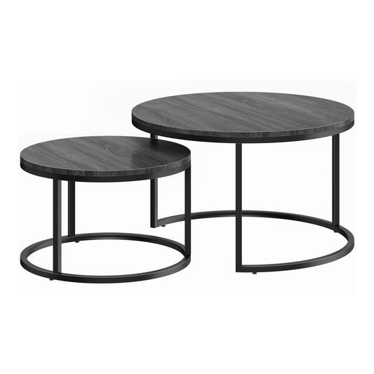 HOMCOM Set of Two Wood-Effect Stacking Tables in black wood grain finish
