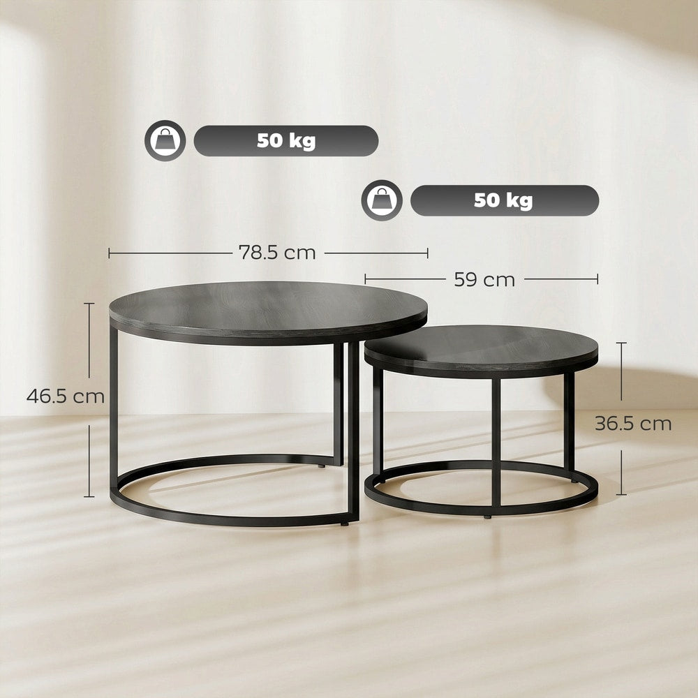 Dimensions for the two wood-effect stacking tables