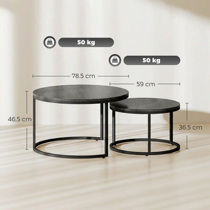Dimensions for the two wood-effect stacking tables