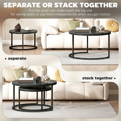 The two coffee tables shown separate and stacked together