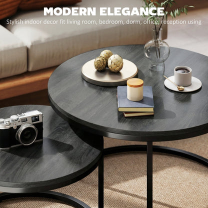 Close up of the wood grain texture on the round coffee tables