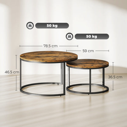 Dimensions of the two wood-effect stacking tables, showing weights and sizes