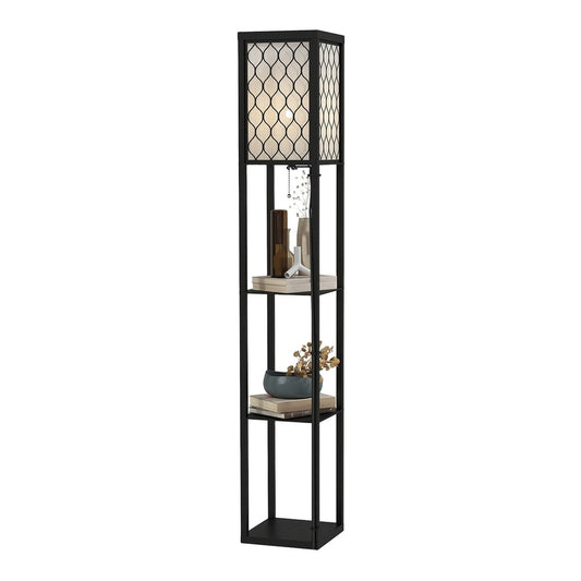 HOMCOM Shelf Floor Lamp standing lamp with four open wooden shelves and a black frame