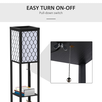 The floor lamp with shelves has an easy pull-down switch for turning on and off