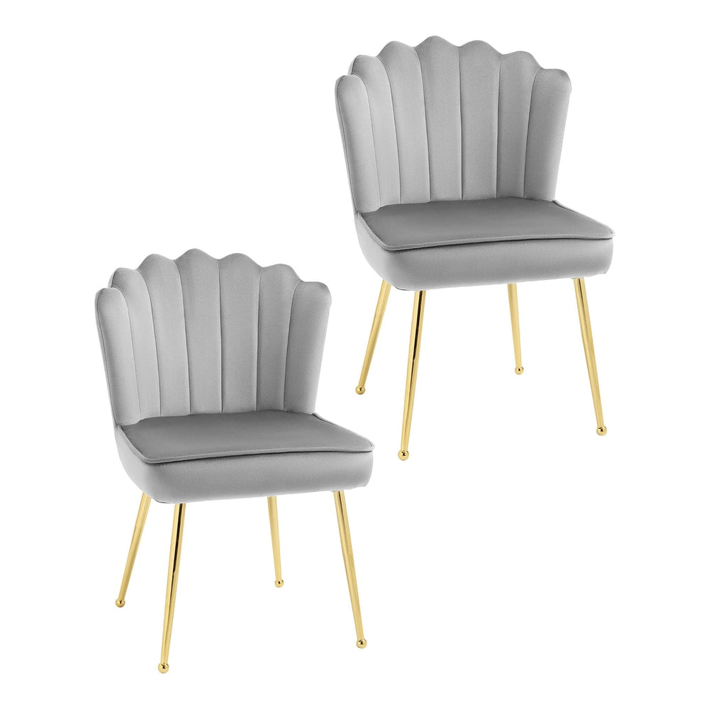 HOMCOM Shell Dining Chairs Set of 2 in grey velvet with gold metal legs