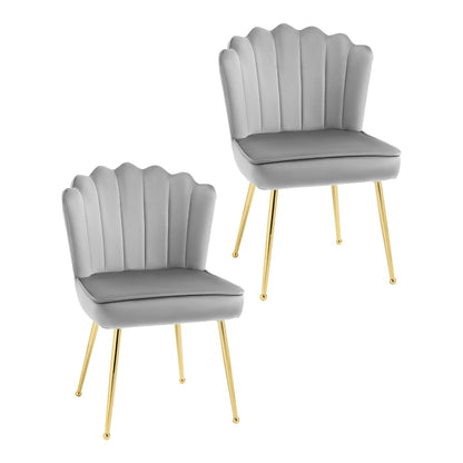 HOMCOM Shell Dining Chairs Set of 2 in grey velvet with gold metal legs