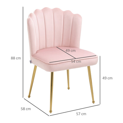 Pink velvet shell dining chair with dimensions shown
