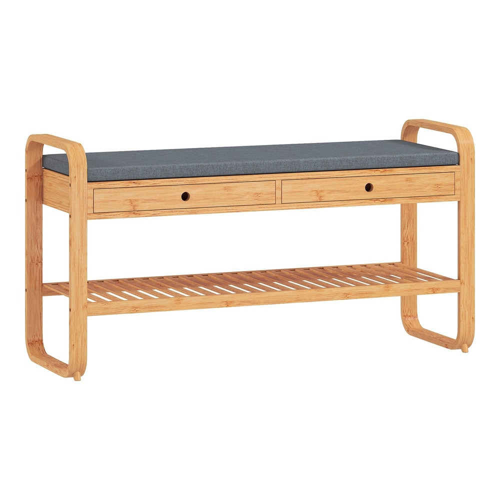 HOMCOM Shoe Bench with two drawers and a cushioned seat above two slatted shelves