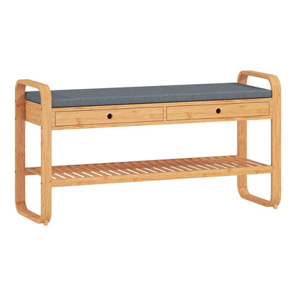 HOMCOM Shoe Bench with two drawers and a cushioned seat above two slatted shelves