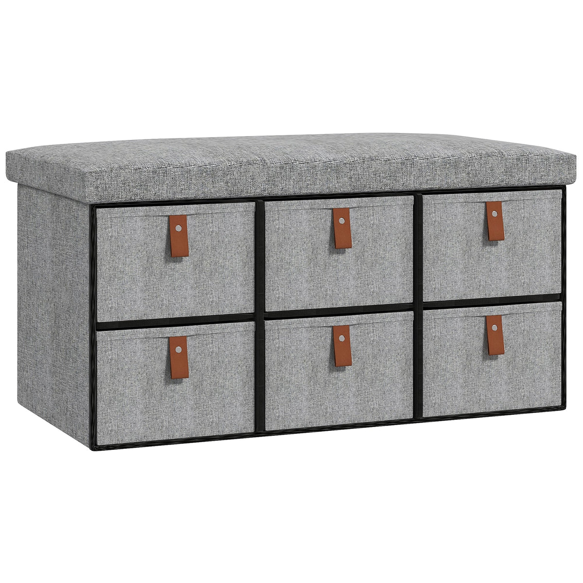 HOMCOM Shoe Bench with Seat in light grey with six fabric drawers and a cushioned top
