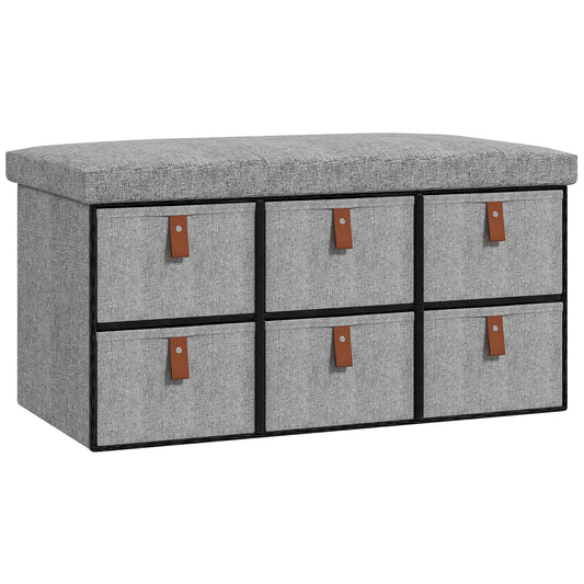 HOMCOM Shoe Bench with Seat in light grey with six fabric drawers and a cushioned top