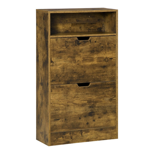HOMCOM Shoe Cabinet with 2 Flip Doors, a rustic brown storage unit with two flip doors and an open top shelf