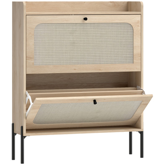HOMCOM Shoe Cabinet with 2 Flip Drawers in Oak