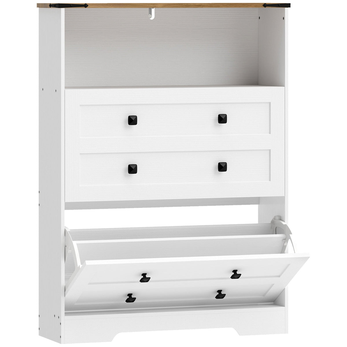HOMCOM Shoe Cabinet with 2 Flip Drawers, a white narrow shoe storage cabinet with two flip drawers
