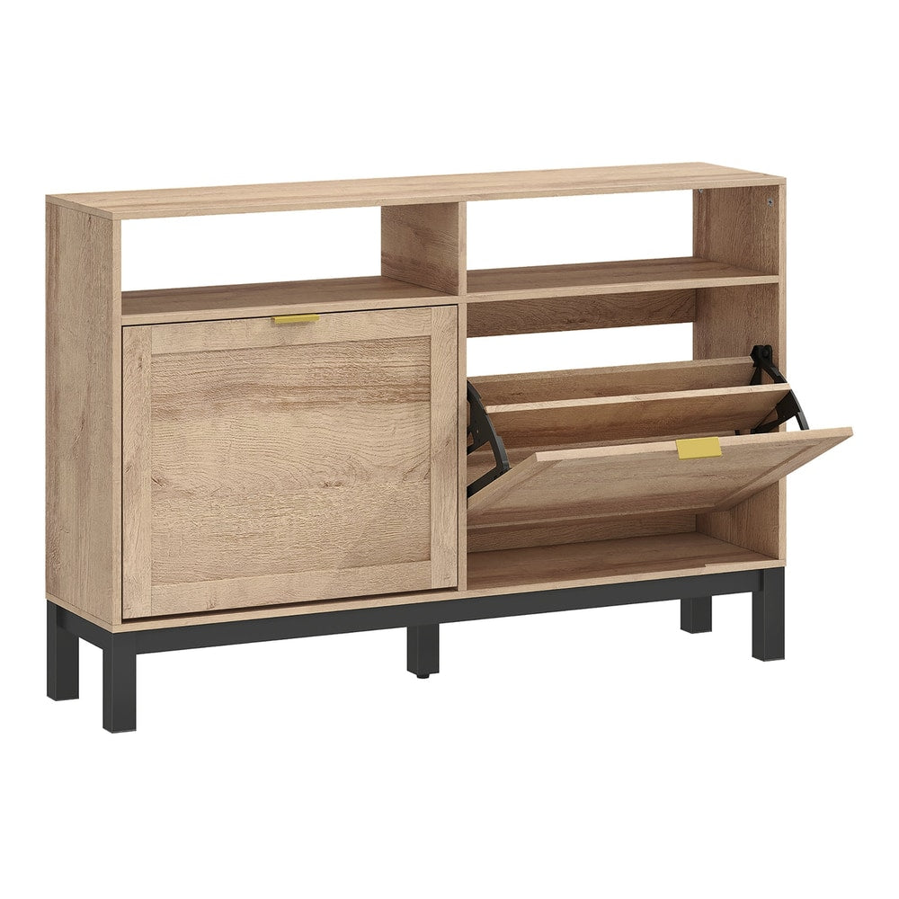 HOMCOM Shoe Cabinet with 2 Flip Drawers, a narrow shoe storage unit with a cupboard and two flip-down compartments