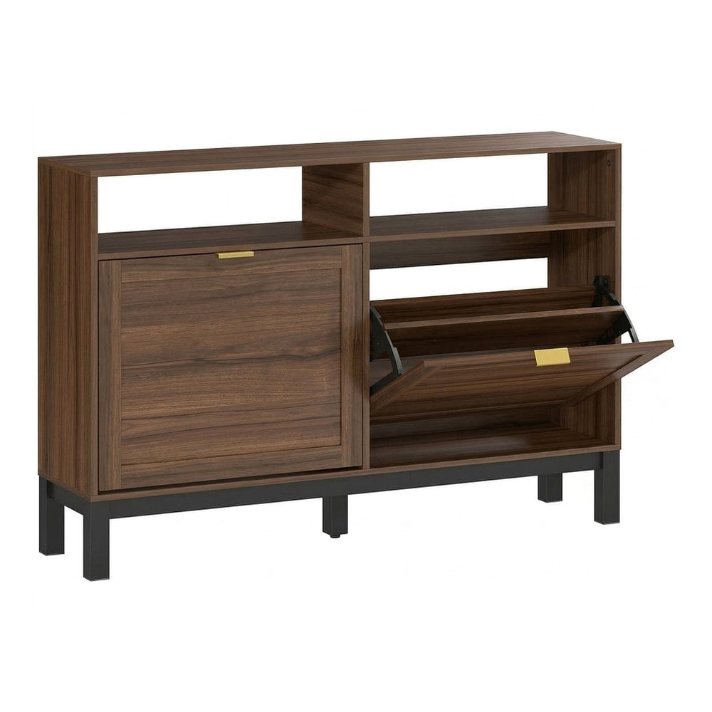 HOMCOM Shoe Cabinet with 2 Flip Drawers, a narrow shoe storage unit with a cupboard and two flip-out drawers