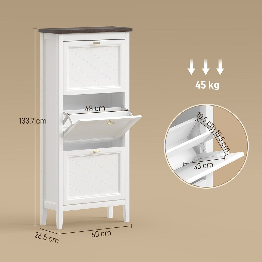 Dimensions and capacity details for the narrow shoe storage cabinet