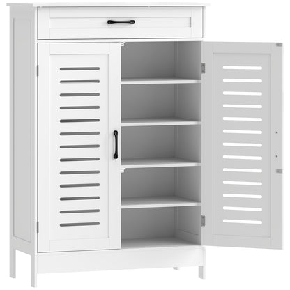HOMCOM Shoe Cabinet with Louvered Doors, a white storage unit with two doors and a drawer
