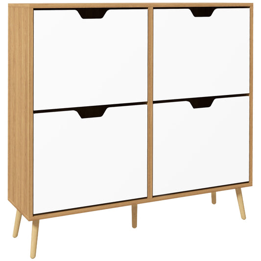 HOMCOM Shoe Storage Cabinet with four white flip drawers and a natural wood effect frame