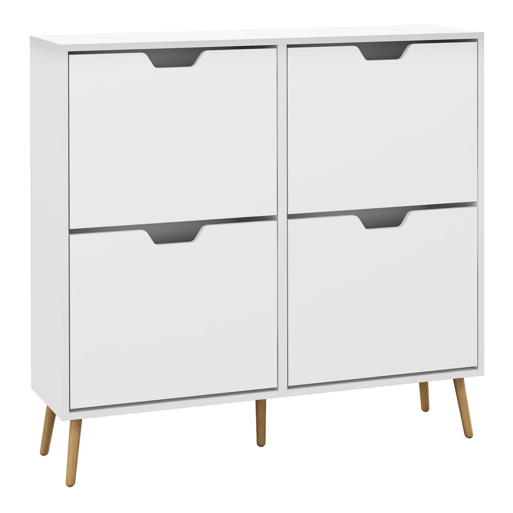 HOMCOM Shoe Storage Cabinet in white with four flip drawers and light wooden legs
