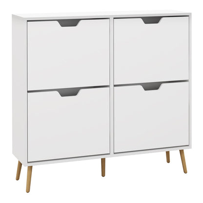 HOMCOM Shoe Storage Cabinet in white with four flip drawers and light wooden legs