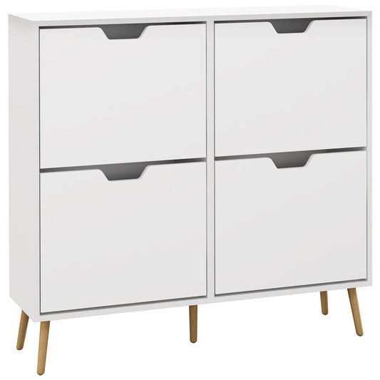 HOMCOM Shoe Storage Cabinet in white with four flip drawers and light wooden legs