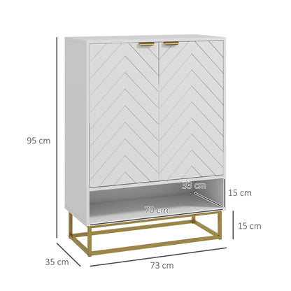 White shoe storage cabinet with dimensions shown in cm