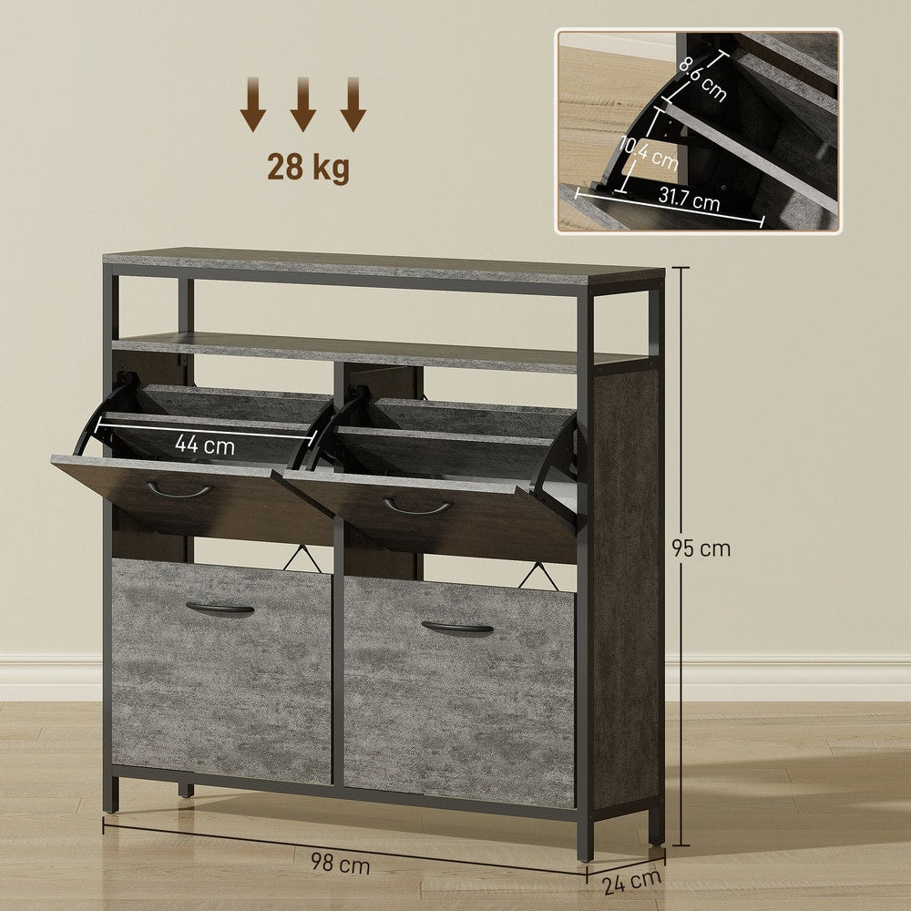 The shoe storage cabinet with dimensions and weight limit shown