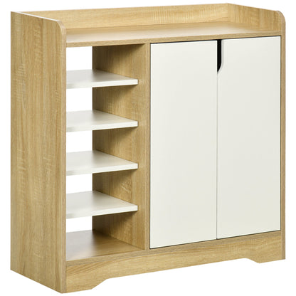 HOMCOM Shoe Storage with double doors and open shelves in natural and white wood effect finish
