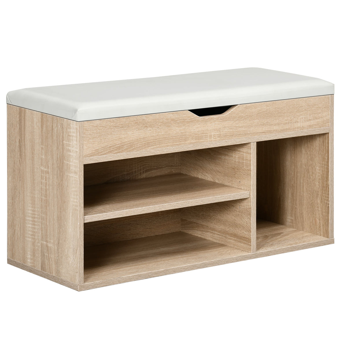 HOMCOM Shoes Cabinet Bench with a padded seat and two open shelves below