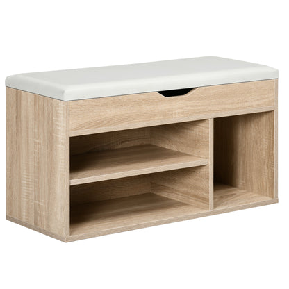 HOMCOM Shoes Cabinet Bench with a padded seat and two open shelves below