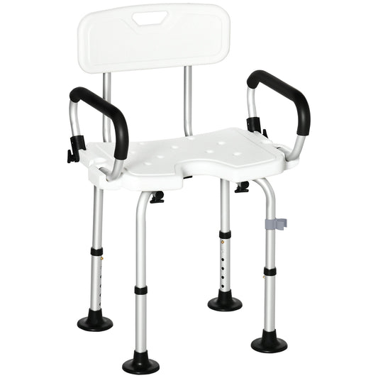 HOMCOM Shower Chair for the Elderly and Disabled with a white seat and backrest on a metal frame