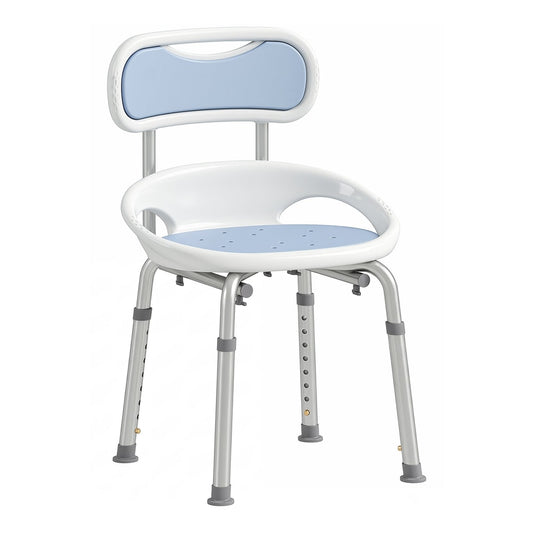 HOMCOM Shower Chair with a blue padded seat and backrest on a white background