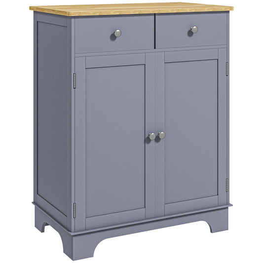 HOMCOM Side Storage Multi-use Sideboard Table Kitchen Floor Cabinet in grey with a solid wood top