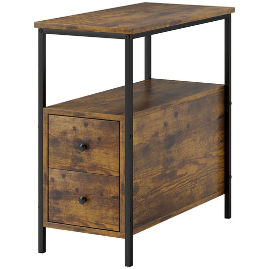 HOMCOM Side Table with a rustic brown finish and a black metal frame on a white background
