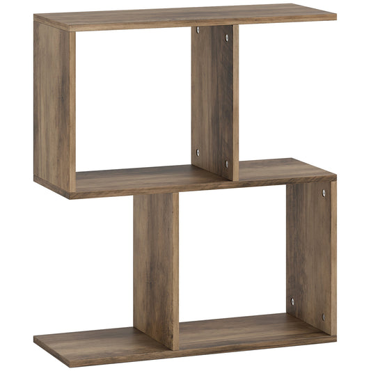 HOMCOM Side Table with an S-shaped design and three open storage shelves in a wood effect finish