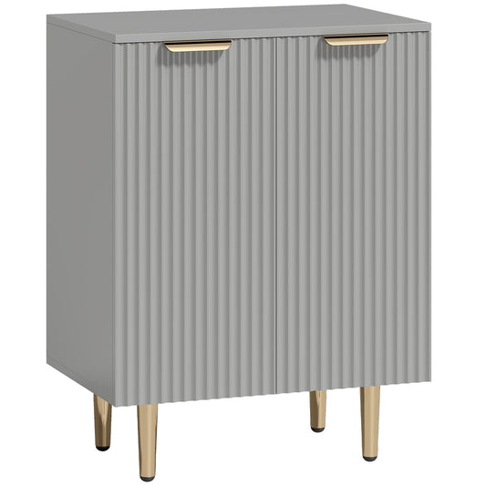 HOMCOM Sideboard Buffet Cabinet, a grey storage cabinet with gold legs and ribbed doors