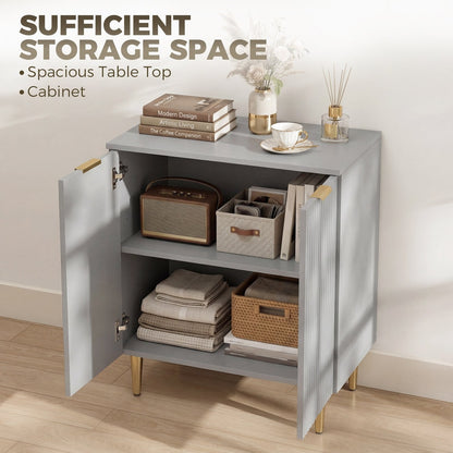the storage cabinet with doors open, displaying ample storage space