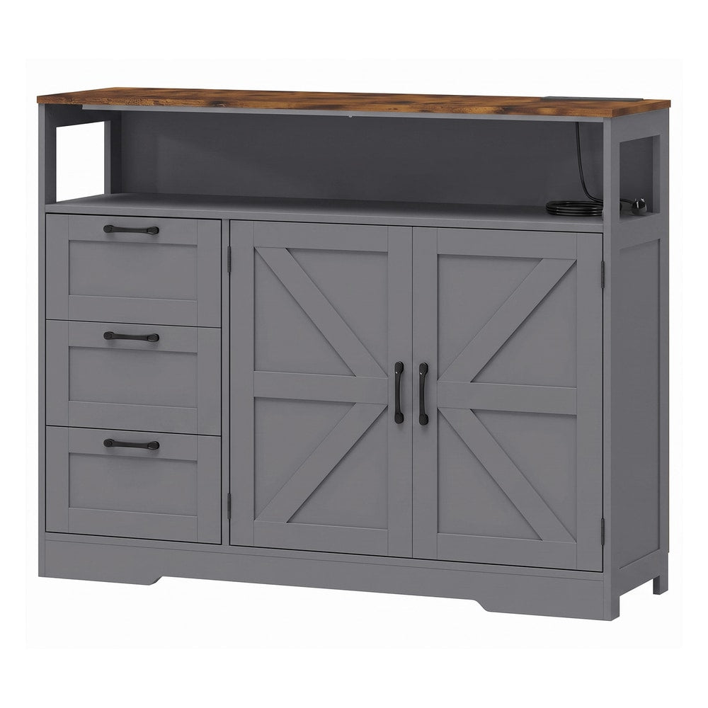 HOMCOM Sideboard Cabinet with Power Outlet in Grey
