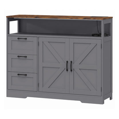 HOMCOM Sideboard Cabinet with Power Outlet in Grey