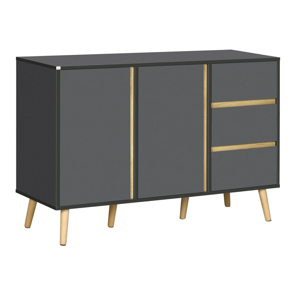 HOMCOM Sideboard, a dark grey kitchen cupboard with double doors and three drawers