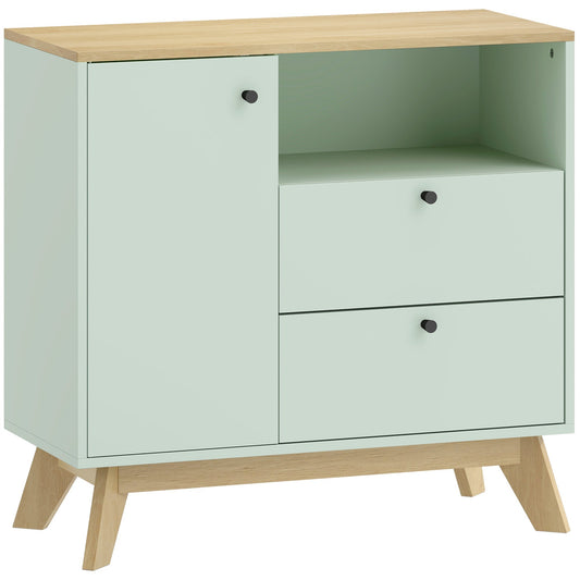 HOMCOM Sideboard Storage Cabinet in light green and oak with two drawers and a cupboard
