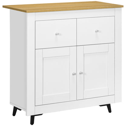 HOMCOM Sideboard Storage Cabinet, a white cabinet with two drawers and two doors, with a wood effect top