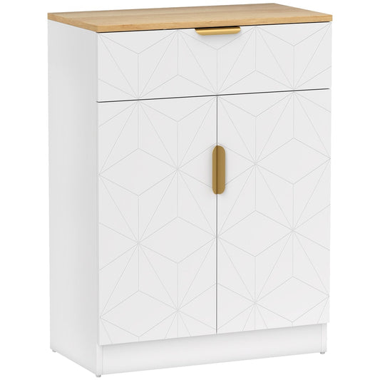 HOMCOM Sideboard Storage Cabinet in white with a wood-effect top and gold handle