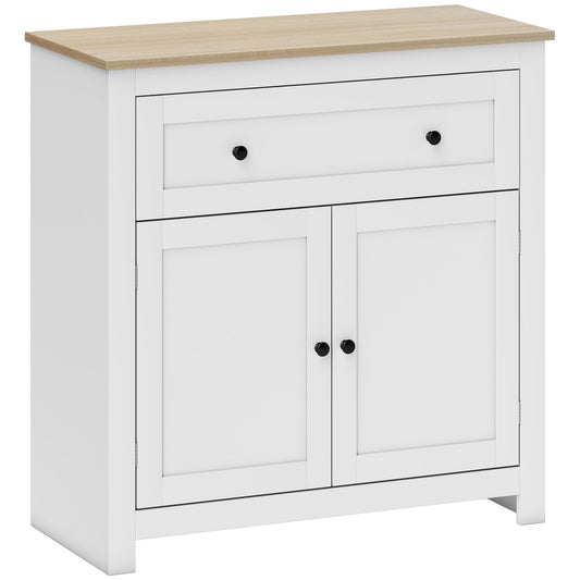 HOMCOM Sideboard Storage Cabinet with a wooden top and white body, featuring a drawer and two doors