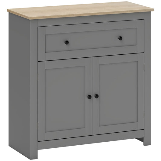 HOMCOM Sideboard Storage Cabinet with a wooden top and grey body, showing the front view