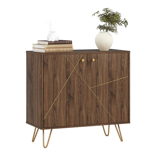 HOMCOM Sideboard Storage Cabinet with Golden Lines, a brown cabinet with gold lines and hairpin legs